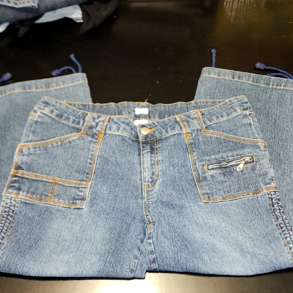 Vintage Cropped Jeans w/bungee Style Ties On Legs Sz 17/18